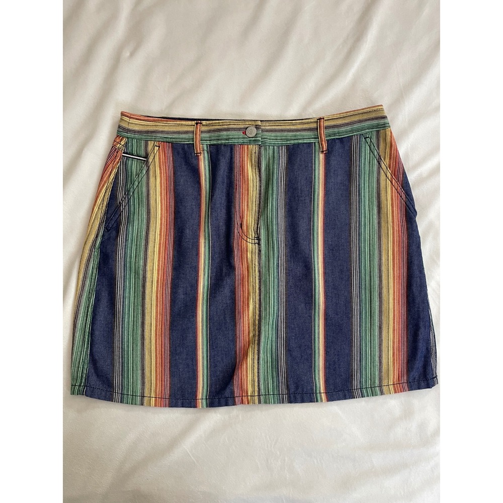 Tommy Jeans Womens Multi Color Striped Denim Mini Skirt Size 30 Retro Vertical